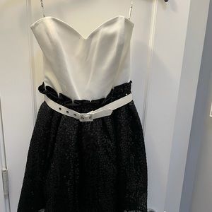Vintage Betsey Johnson party dress Black & White. Sequin skirt.